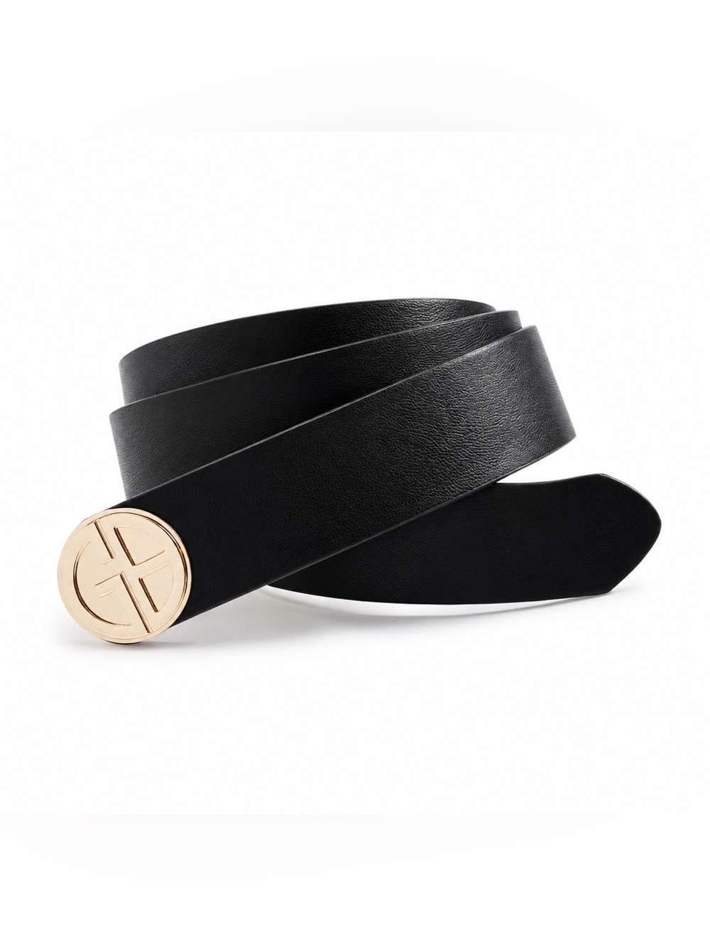Giani Bernini Black Logo Buckle Belt Gold Tone Size S-M